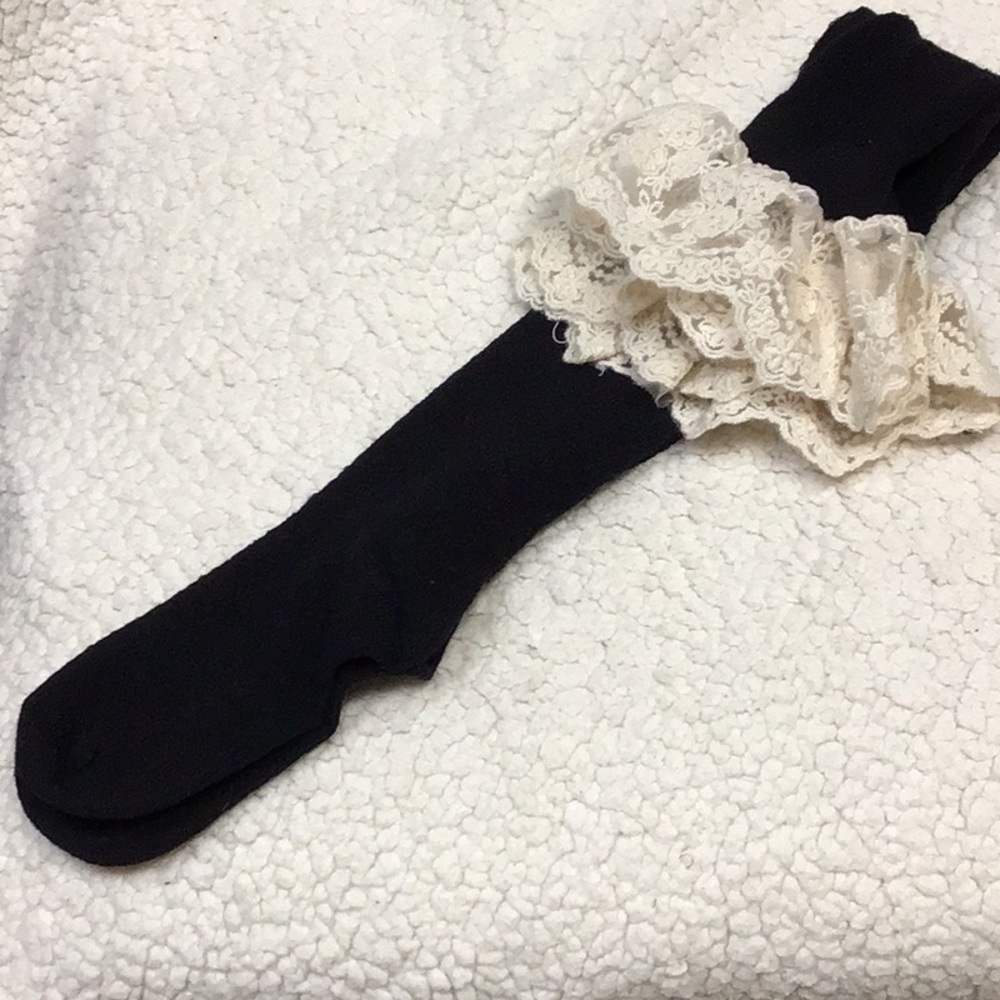 NWOT BLACK LACY BOOT SOCKS OS - Picture 2 of 6